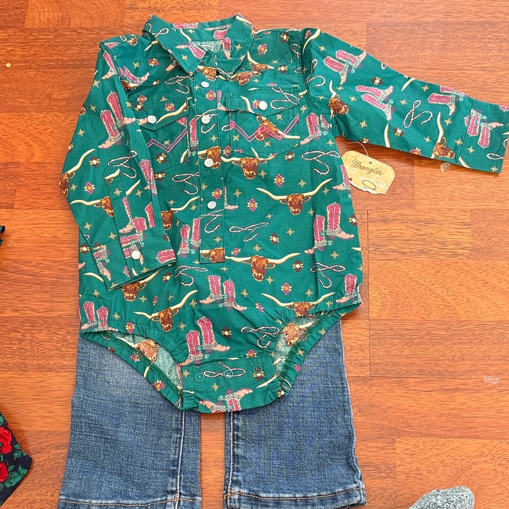 Wrangler Kids Teal Cowboy Print Shirt